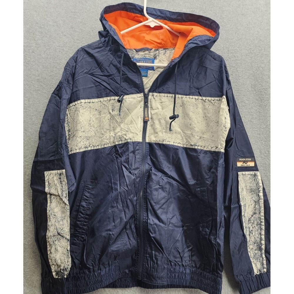 Vintage Pendleton Hooded Windbreaker Jacket Size Medium Full Zip Distressed
